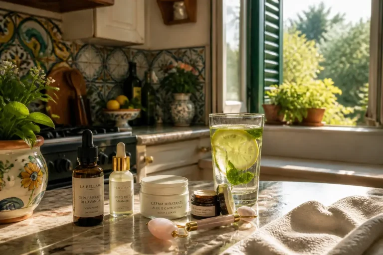 Prodotti naturali e bevanda rinfrescante in cucina: scopri i segreti di bellezza.